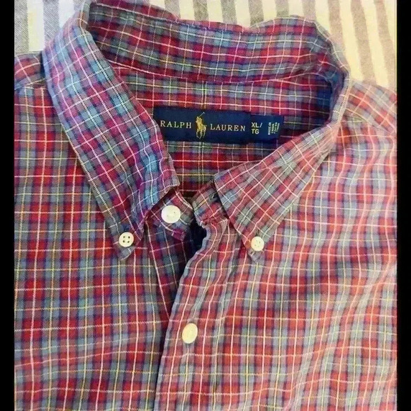 Polo Ralph Lauren Men’s XL Classic Button-Down Shirt Red Blue Plaid Pony Logo - Picture 4 of 5